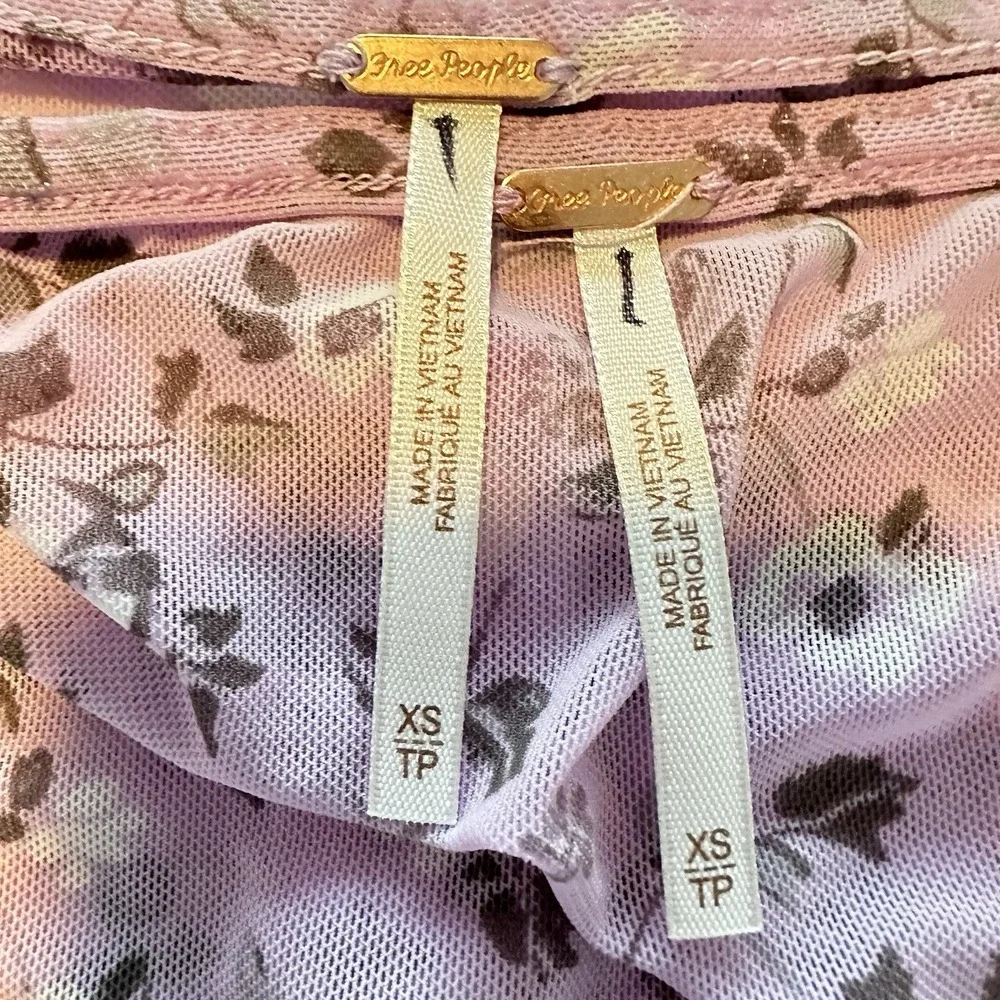 NWOT Free People Twosie For One Mesh‎ Top Set Y2K Floral Size XS Lilac Combo